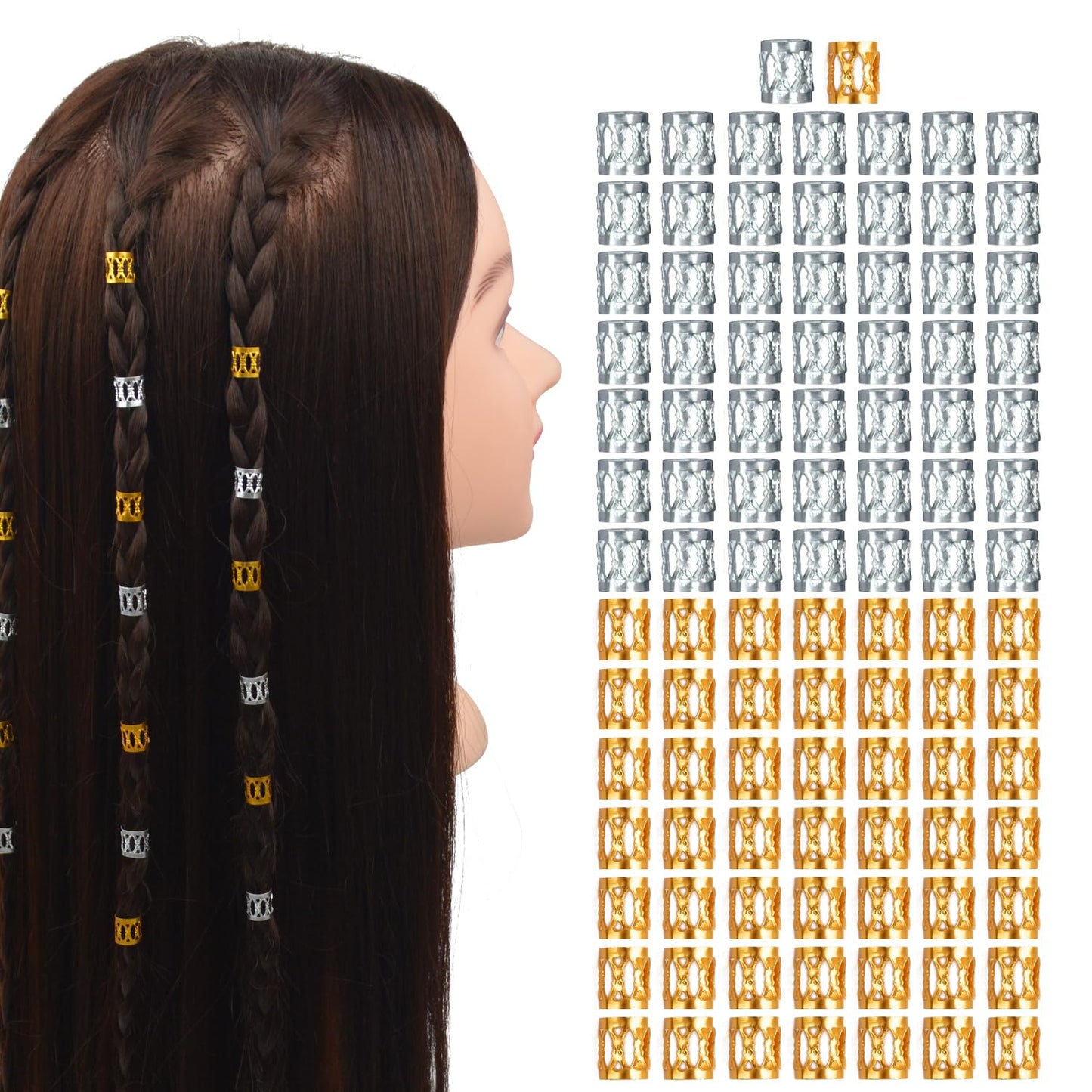 Ajoré Gold & Silver Dreadlock Beads — 100pcs Metal Hair Cuffs Rings for Braids & Loc Accessories