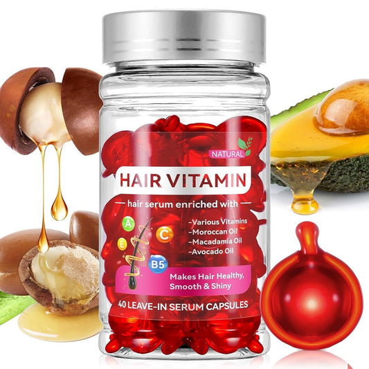 Ajoré No-Rinse Hair Vitamin Serum Capsules — Keratin Moroccan Oil Treatment for Dry Damaged Hair (40 Pcs)