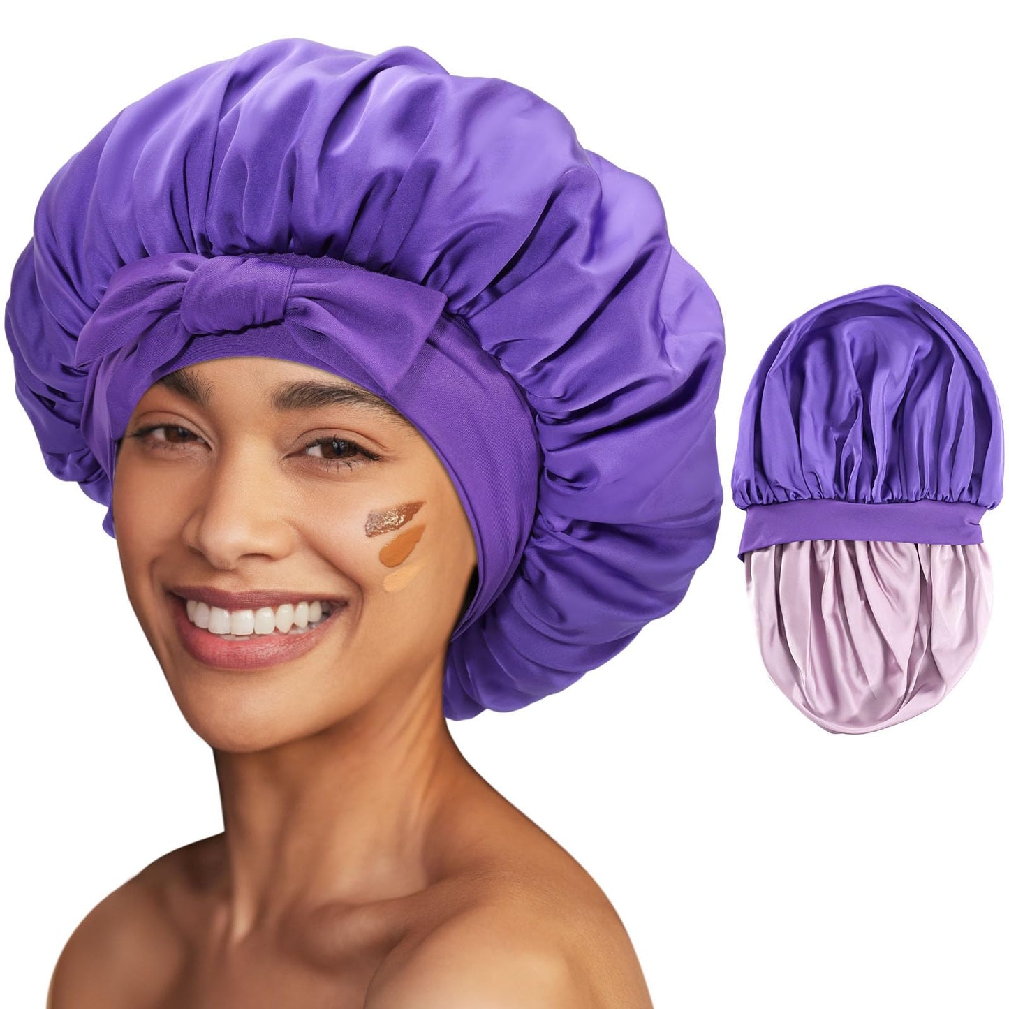 Ajoré Silk Satin Sleep Bonnet — Double Layer Hair Cap with Tie Band for Dreadlocks Braids Curly Hair