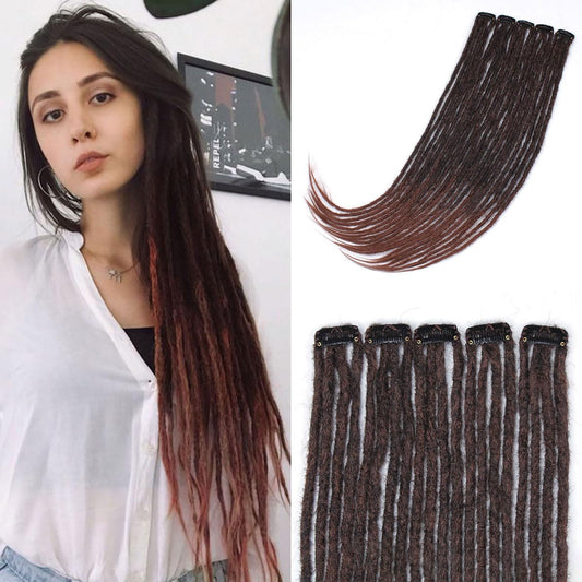 Ajoré Clip-In Dreadlock Extensions Ombre Auburn — 24 Inch Synthetic Dreads for Women Easy Install