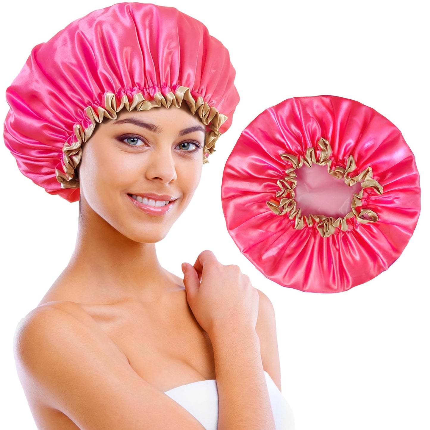 Ajoré Waterproof Shower Cap for Braids & Long Hair — Double Layer Satin Reusable Hair Cap