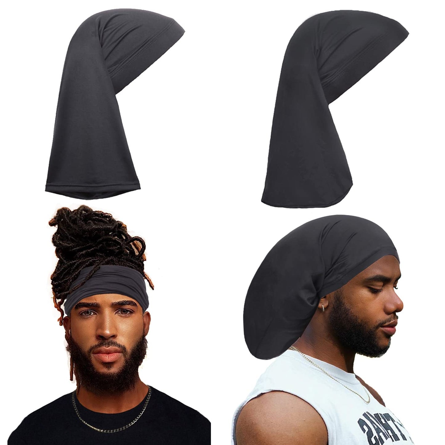 Ajoré Dreadlock Cap & Braid Tube Sock — Elastic Cap for Men with Long Dreadlocks 2 Piece Set