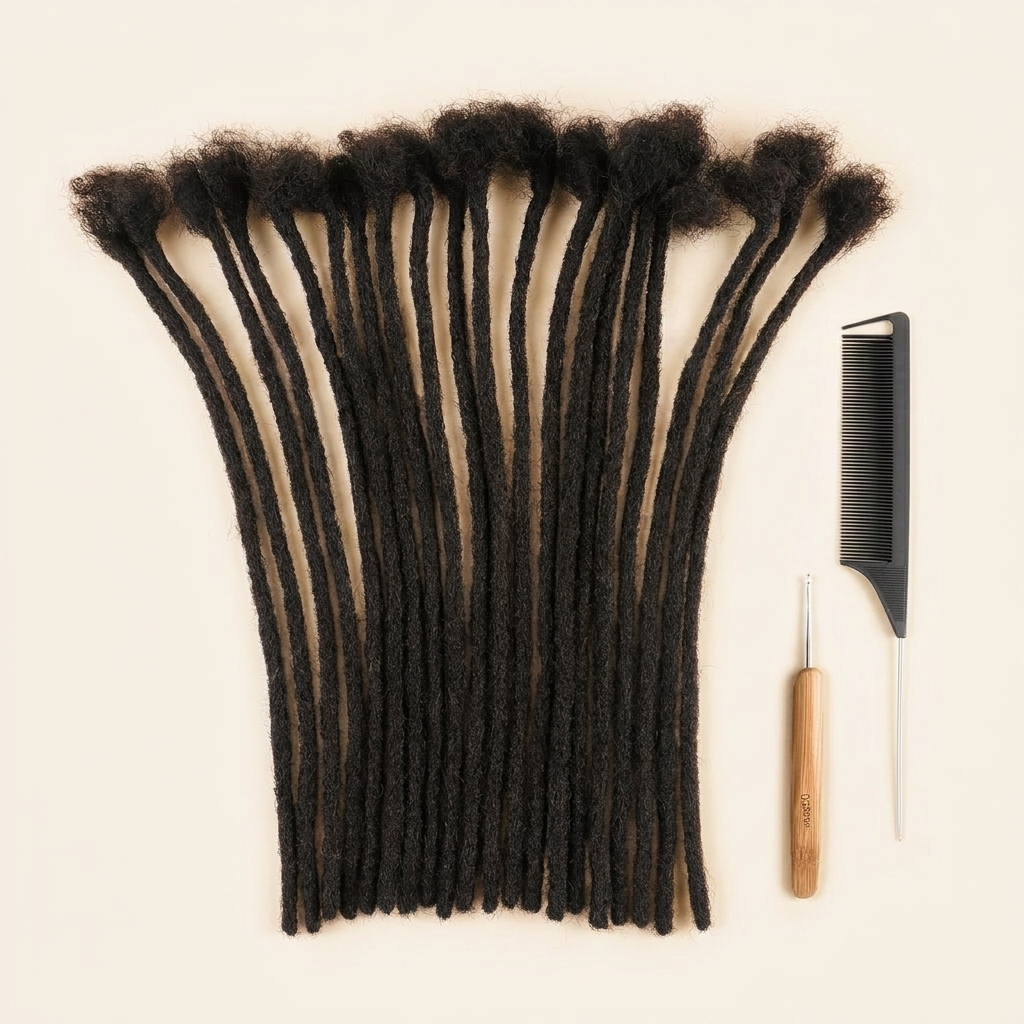 Ajoré Human Hair Dreadlock Extensions with Curly Ends — Natural Black Loc Extensions for Men Women Kids