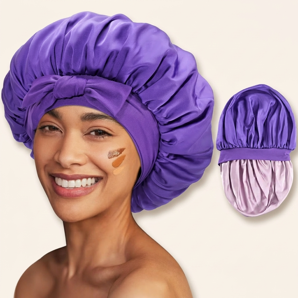 Ajoré Silk Satin Sleep Bonnet — Double Layer Hair Cap with Tie Band for Dreadlocks Braids Curly Hair