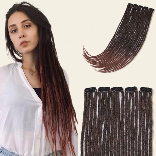 Ajoré Clip-In Dreadlock Extensions Ombre Auburn — 24 Inch Synthetic Dreads for Women Easy Install
