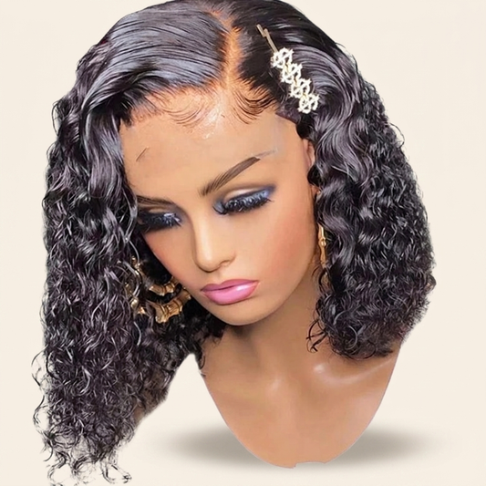 Ajoré Short Brazilian Lace Front Bob Wig — 10A Human Hair Curly Wig 13x4 & 4x4 Closure