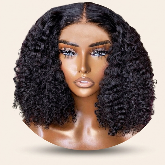 Ajoré Short Bob Lace Front Human Hair Wig — Jerry Curly 150% 180% Density Transparent Lace