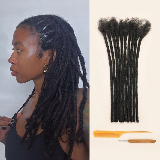Ajoré Human Hair Dreadlock Extensions with Curly Ends — Natural Black Loc Extensions for Men Women Kids